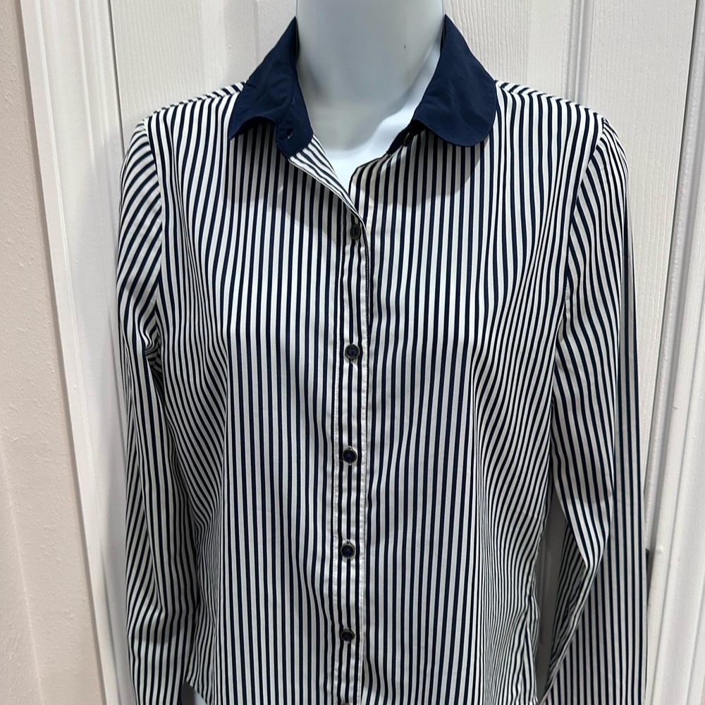 Navy & White Vertical Stripe button down shirt